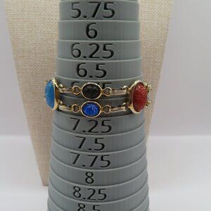 Egyptian Revival Double Strand Scarab Gold Tone Bracelet